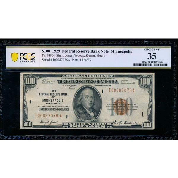 1929 $100 Minneapolis FRBN PCGS 35