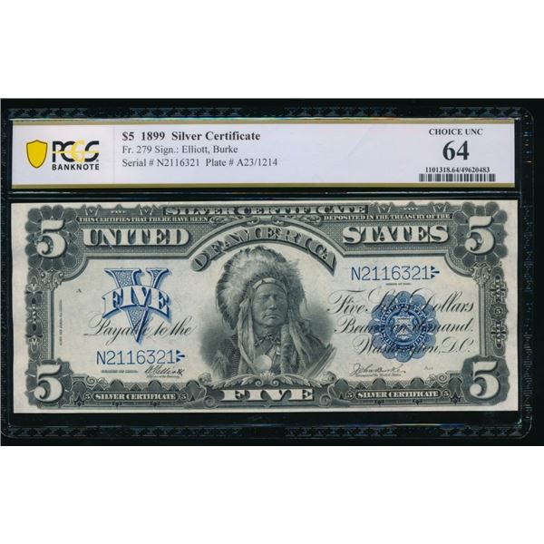 1899 $5 Chief Silver Certificate PCGS 64