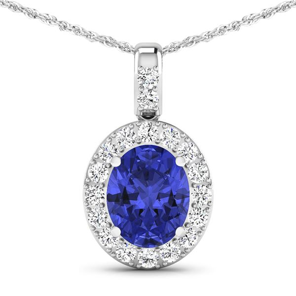 14KT White Gold 2.5ctw Tanzanite and Diamond Pendant