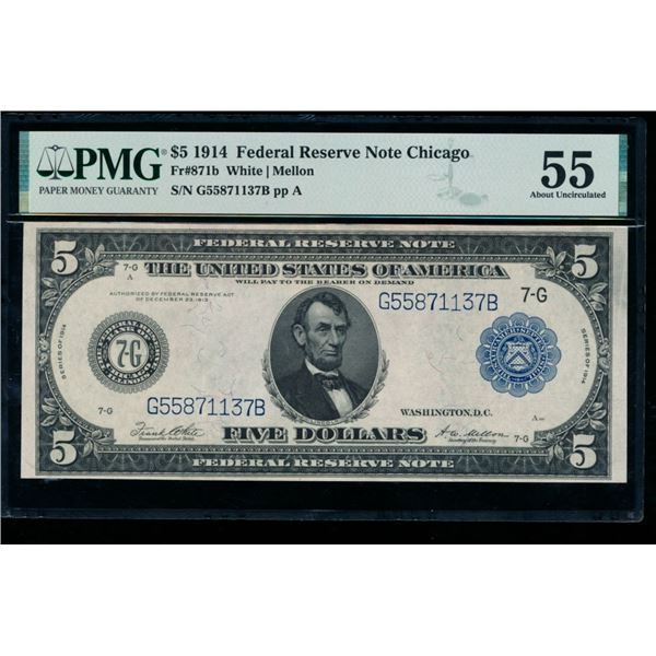 1914 $5 Chicago FRN PMG 55