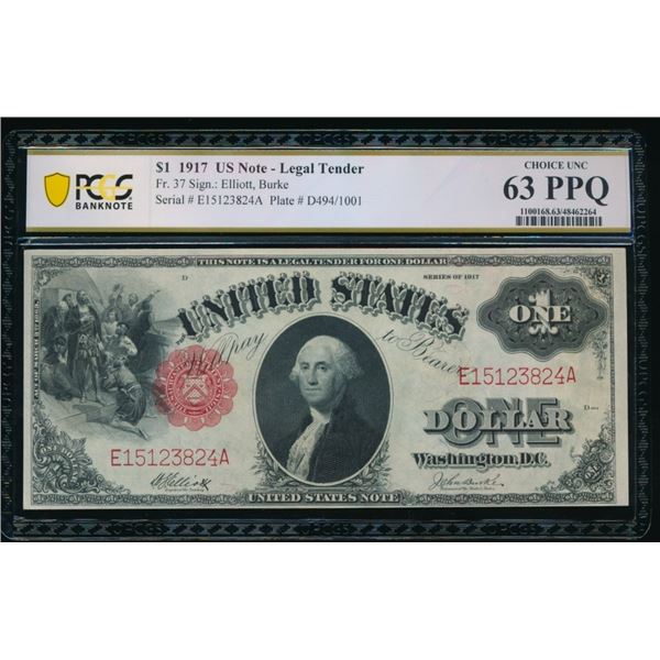 1917 $1 Legal Tender Note PCGS 63PPQ
