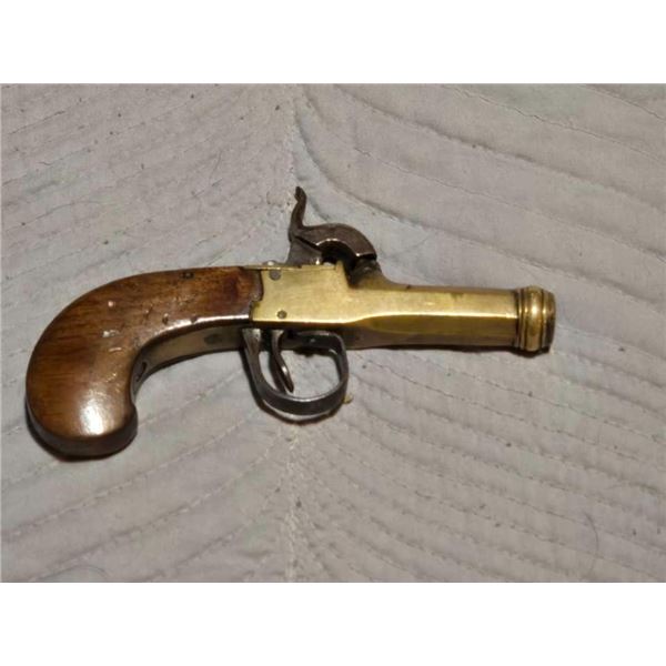 Antique Status Belgian 44cal cannon barrel percussion muff pistol