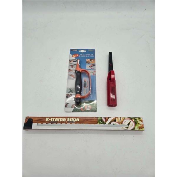 Extreme Edge knife with sharpening tool and camping lighter