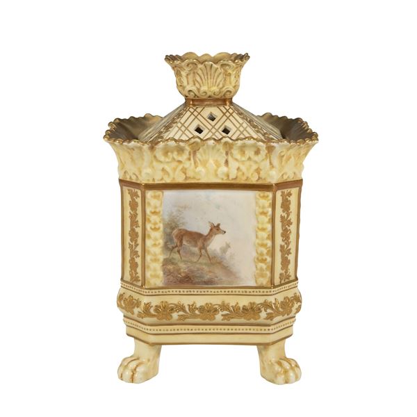 Doulton Burslem Henry Mitchell Potpourri Gilded Deer Vase