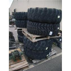(8) TIRES W/ RIMS, SIZE 395/ 85R2, 10 HOLE PATTERN