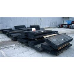 13 PLTS, RAILROAD CROSSING RUBBER MAT, EACH PIECE (72 TOTAL) IS APPROX 72" X 29" X 7. 5", MFG, OMNI.