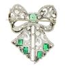 Image 3 : Antique Art Deco Platinum Old Cut Diamond & Emerald Large Ribbon Bow Pin Brooch