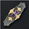 Image 2 : Antique 18k Gold Amethyst & Diamond Carved Camphor Glass Black Onyx Pin Brooch