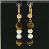 Image 2 : Vintage 10K Yellow Gold 7mm Round Bead Tiger's Eye & Pearls Drop Dangle Earrings