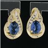 Image 2 : Estate 10K Gold Pear Blue Stone w/ 0.10 ctw Round Diamond Tear Drop Stud Earring