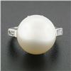 Image 4 : Vintage Platinum GIA 14mm Saltwater White Pearl Solitaire Baguette Diamond Ring