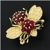 Image 4 : 14K Yellow Gold 1.40 ctw Round Ruby Detailed Textured Fly Bee Insect Pin Brooch