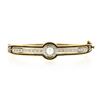 Image 2 : Vintage Victorian Revival 14K Gold Pearl Diamond Enamel Hinged Bangle Bracelet
