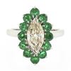 Image 4 : Platinum 2.30 ctw Marquise Light Yellow Diamond w/ Vivid Round Emerald Halo Ring