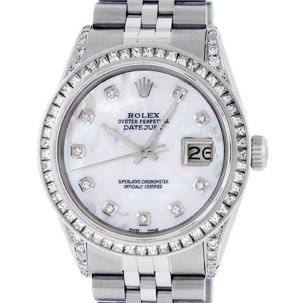 Rolex Mens Stainless Steel Diamond Lugs And Princess Cut Diamond Datejust Wristw