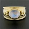 Image 2 : Maz 14k Yellow Gold Oval Moonstone Matte Finish Cigar Band Ring w/ Bead Work