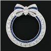 Image 5 : Antique Art Deco Platinum Old Cut Diamond & Sapphire Ribbon Circle Wreath Brooch