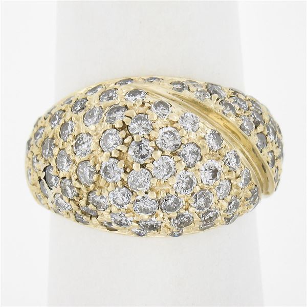 14k Yellow Gold 2 ctw Pave Round Brilliant Diamond Wide Domed Cocktail Band Ring