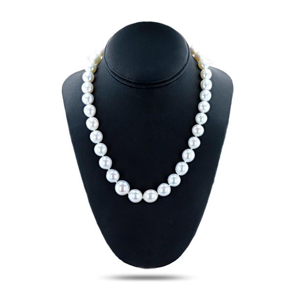 10MM to 13MM SILVER South Sea Cultured Pearl Necklace with 14K White Gold Clasp