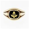 Image 4 : Men's Vintage 10k Gold Black Onyx Gold Leaf Design Masonic Solitaire Band Ring