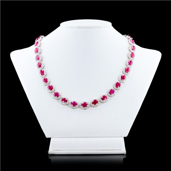 45.76 ctw BURMESE Ruby and 4.00 ctw Diamond Platinum Necklace (GIA CERTIFIED)