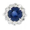 Image 5 : Platinum 6.42 ctw GIA Round Sapphire & Diamond Halo Low Profile Statement Ring