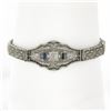 Image 1 : Antique Art Deco 14k White Gold Diamond & Sapphire Open Filigree Link Bracelet