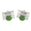 Image 6 : Vintage Astor 14K White Gold Oval Jade & Diamond Concave Rectangular Cufflinks