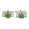 Image 7 : Vintage Astor 14K White Gold Oval Jade & Diamond Concave Rectangular Cufflinks