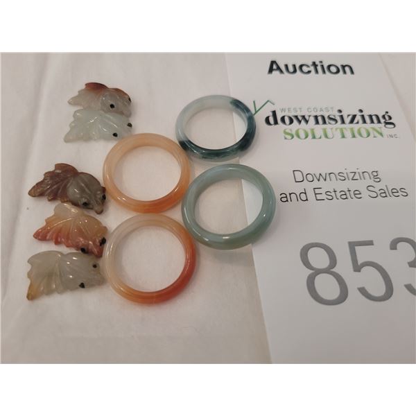 Vintage, Jade minature fish and Rings A