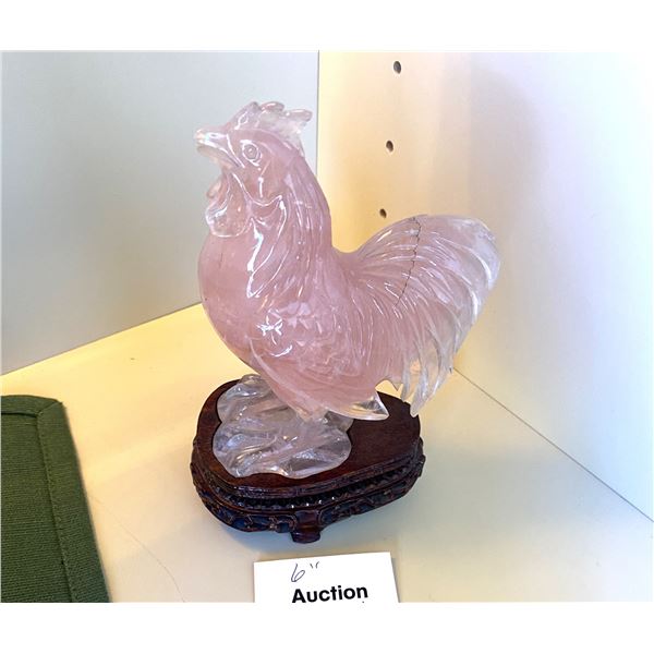 Rose Quart Rooster Carving A