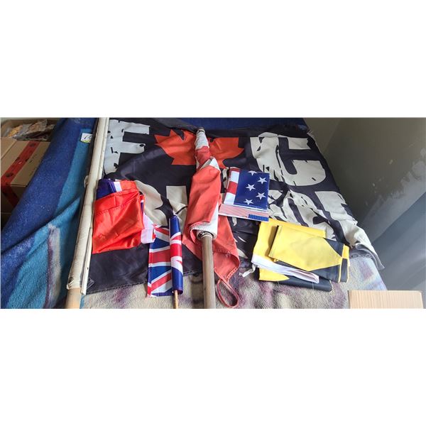 ASSORTED FLAGS, BADGES AND STICKERS