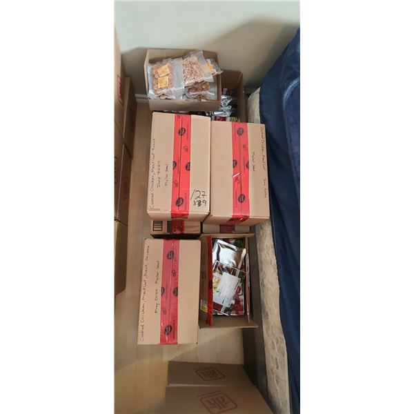 QTY 9 BOXES OF ASSORTED HOME MADE VACUUM PACKED FREEZE DRIED FOOD. -USE AT OWN RISK - QUALITY UNKNOW