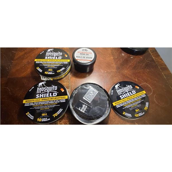 THREE MOSQUITO COILS AND MINK OIL