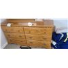 Image 4 : 6 DRAWER OAK DRESSER, MIRROR AND NIGHT STAND AND WOOD STAND, BOOKS, ALARM, LAMP AND HEATED PAD