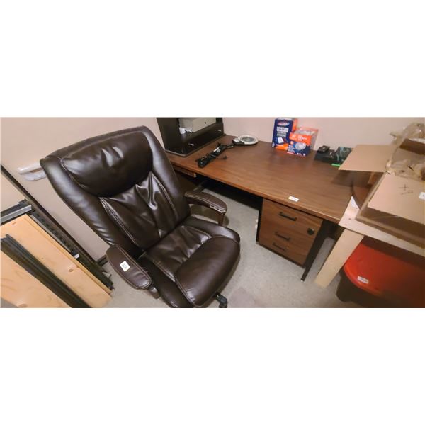 DESK C/W CONTENTS AND HIGH BACK OFFICE CHAIR