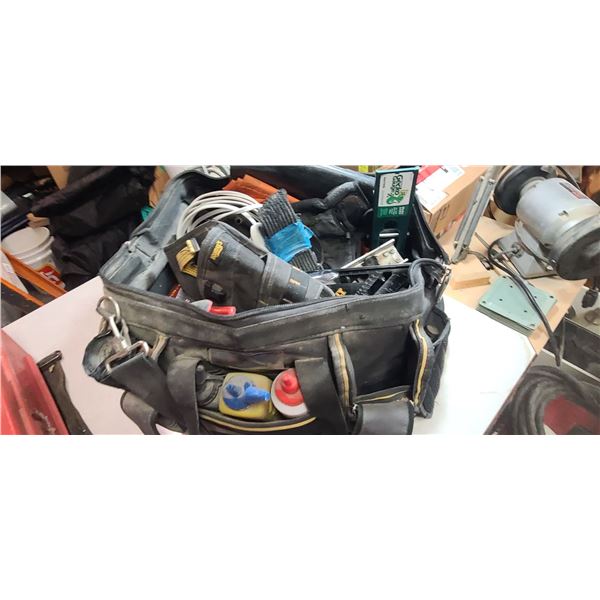 LARGE TOOL BAG WITH TOOLS AND HARD HATS