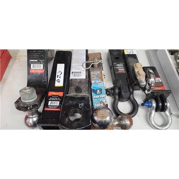 SEVEN ASSORTED TRAILER HITCHES AND TOW HITCHES