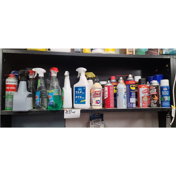 TWO SHELVES OF VARIOUS CLEANERS, LUBES