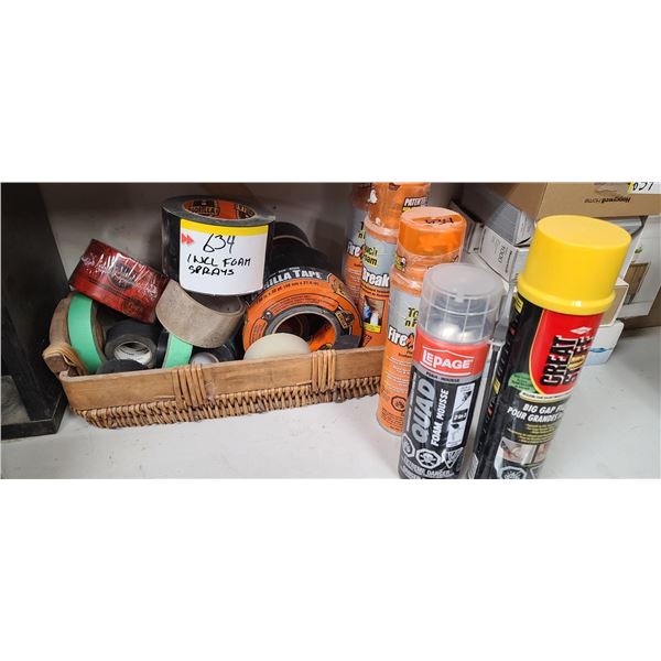 GORILLA TAPE, BLACK TAPE AND FIVE BOTTLES OF FOAM INSULATION