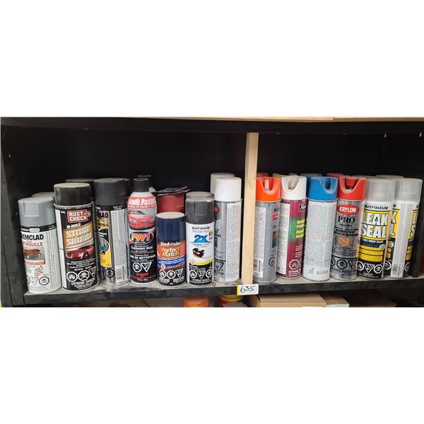 SHELF OF SPRAY PAINTS (IN HEATED GARAGE)