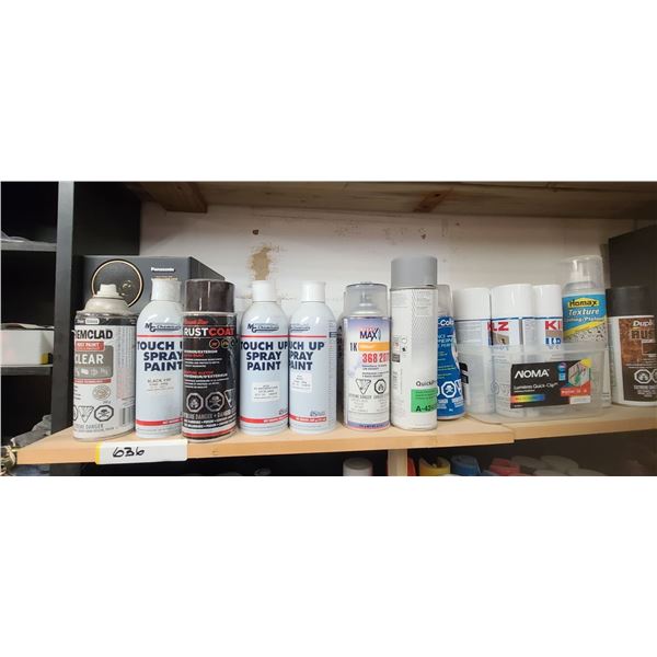 SHELF OF SPRAY PAINTS (IN HEATED GARAGE)