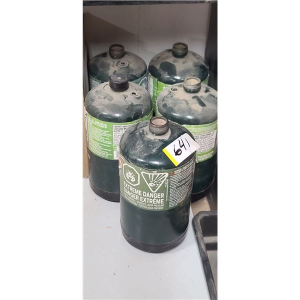 PROPANE BOTTLES - TWO FULL AND THREE PARTIAL