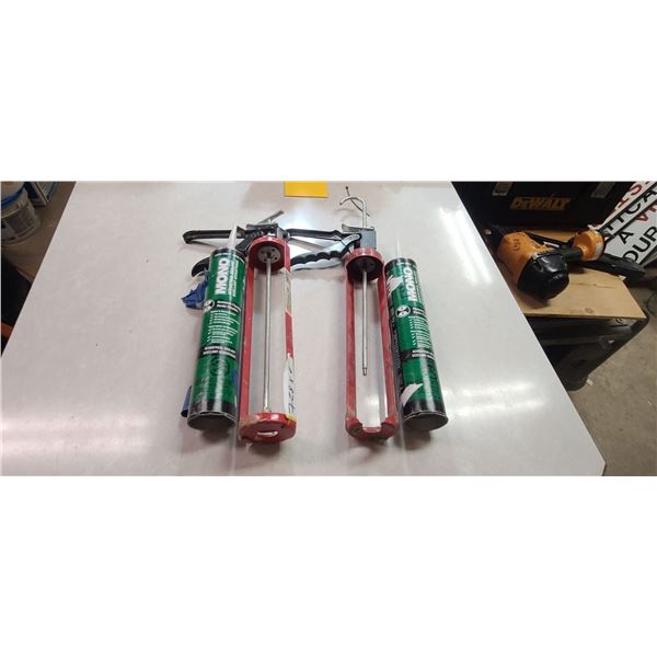 TWO LARGE CAUKLING GUNS AND TWO TUBES OF ACUSTIC SEALER