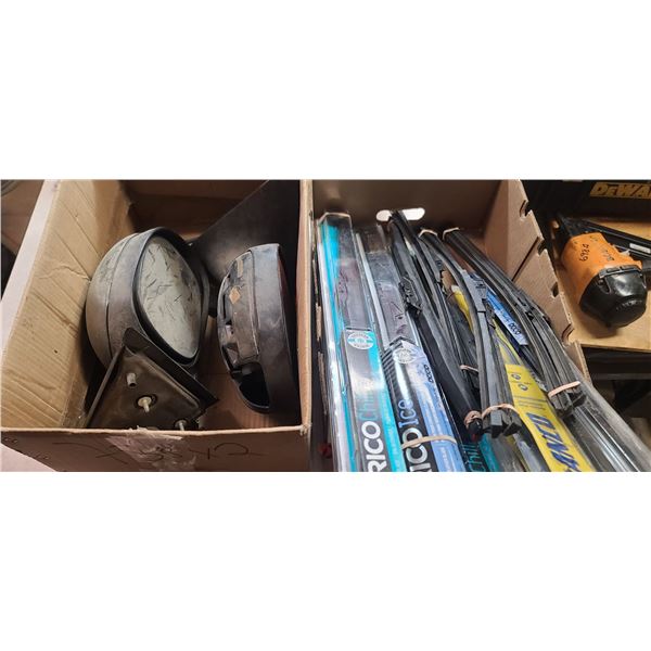 FIVE NEW 20-22" AND EIGHT USED BUT GOOD WINDSHIELD WIPER BLADES AND TWO MIRRORS