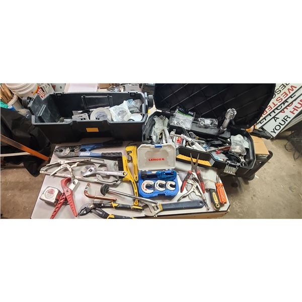 PLUMBING TOOL BOX WITH TOOLS AND SUPPLIES