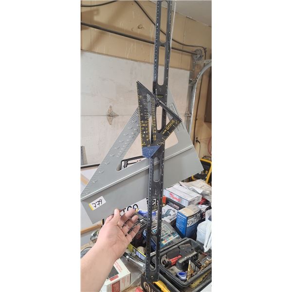 SQUARES AND TOOL BELT WITH ASSORTED TOOLS