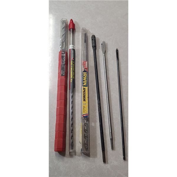 ONE 3/4" MASONARY BIT, ONE 5/16 MASONARY BIT AND ONE 16" LONG 1/2" WOOD BIT
