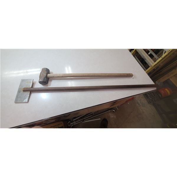 SLEDGE HAMMER AND HOME MADE ICE CHISSEL