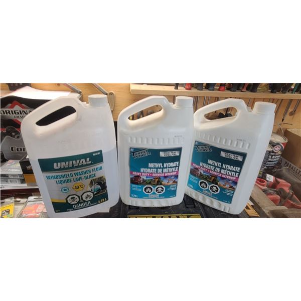 TWO 3.78L METHYL HYDRATE AND 3L WINDSHIELD WASHER FLUID